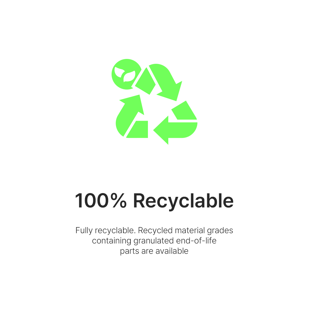100% Recyclable - Recyclable, eco-friendly material. Reduce the consumption of natural resources and preserve the value of resources after the end of product life.